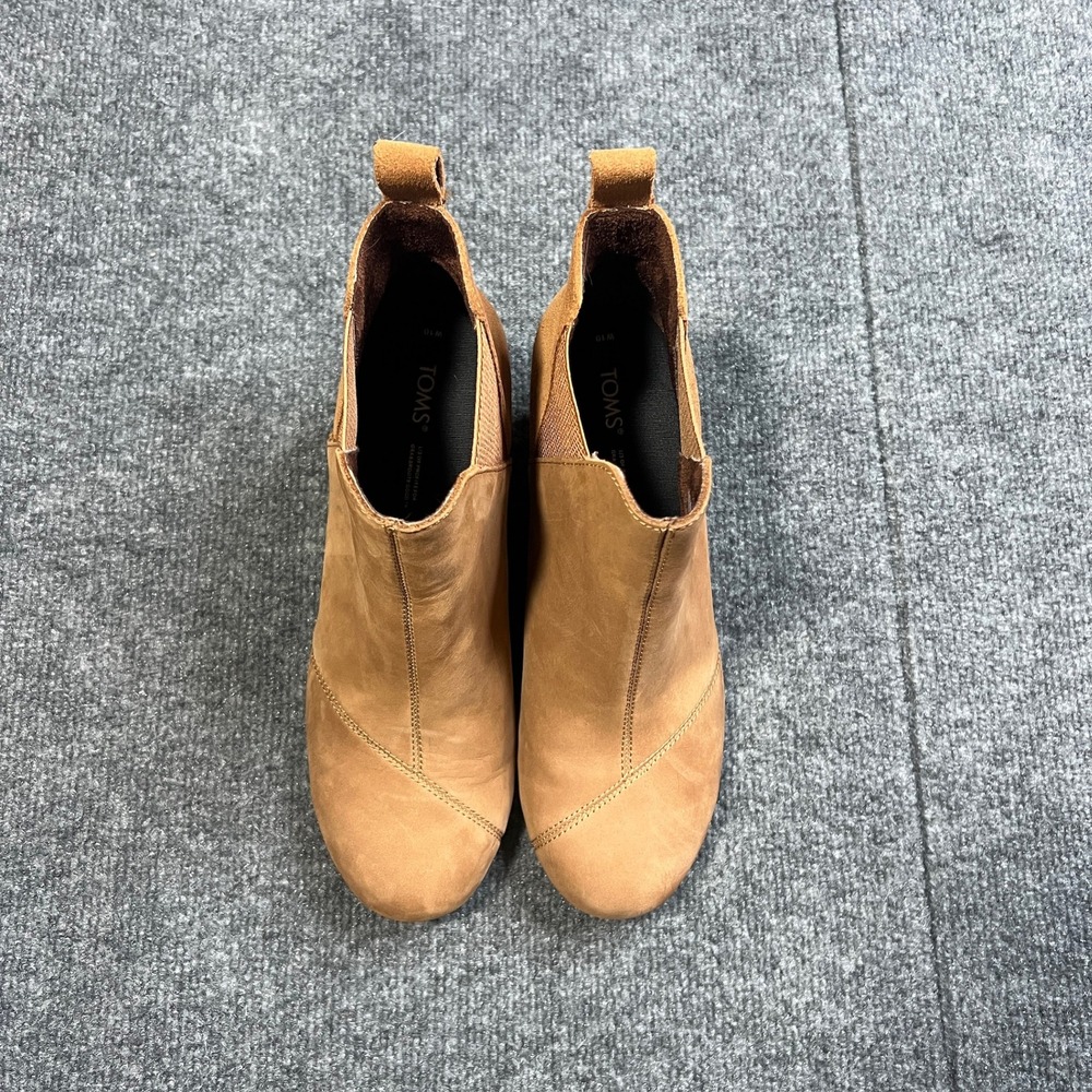 TOMS Kelsey Pull-On Wedge Womens 10 Bootie Tan Leather Suede Ankle Boot 10016858 - Picture 2 of 9